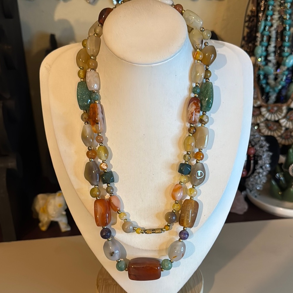 Vintage long multiple gemstone necklace